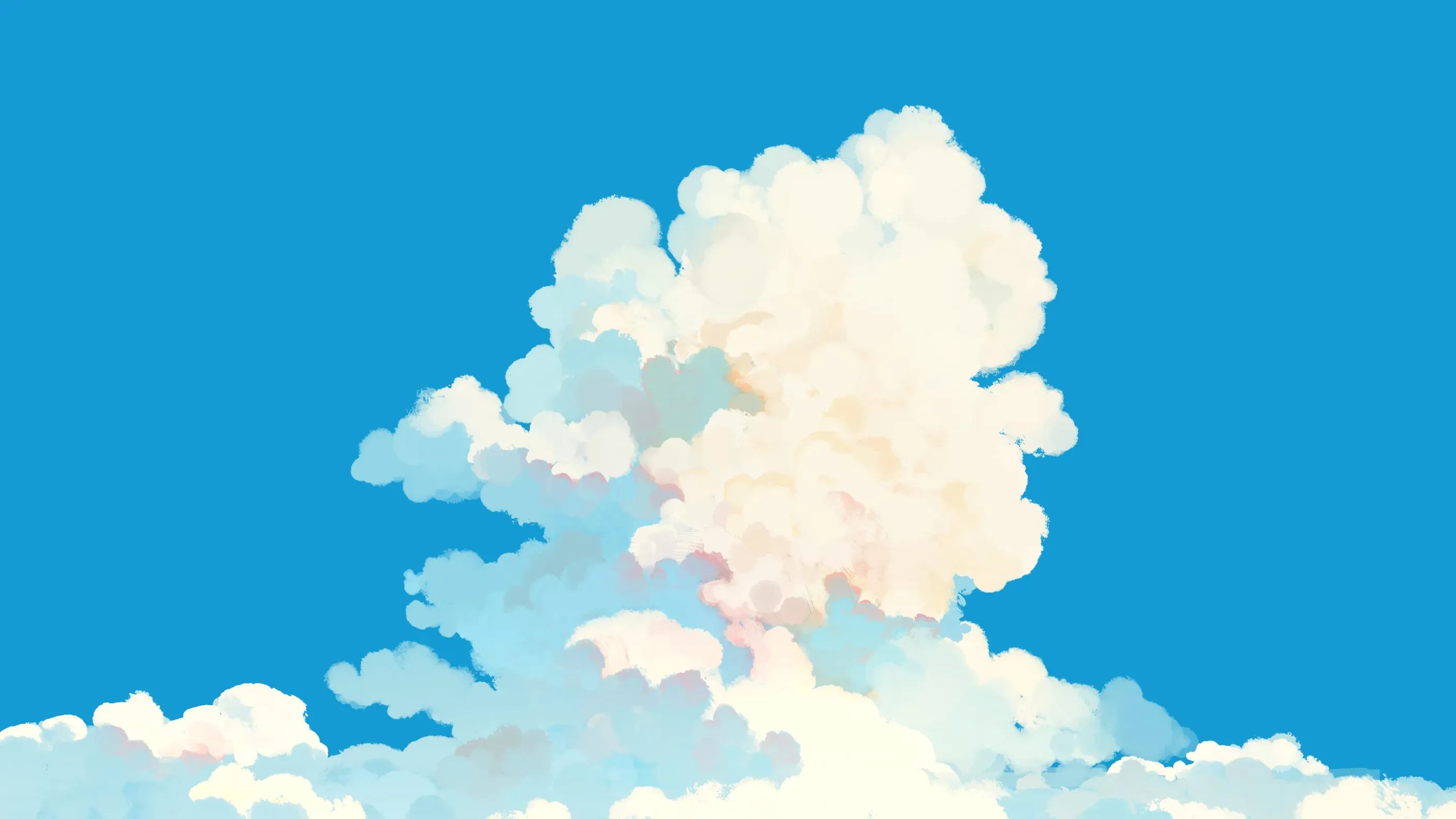 Bright, minimalistic wallpaper, with drawn clouds and a blue background